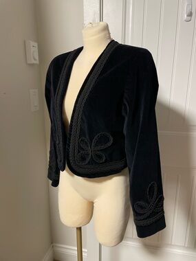 Vintage Black Velvet Embellished Cropped Jacket size 4/M